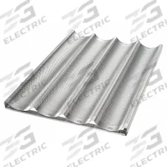 CHICAGO METALLIC Baguette/French Bread Pan: Aluminum, 4 Slots, 17 3/4 in Overall Wd, 1 in Overall Dp (MPN 49034). Key specifications — Pan Style: Baguette/French Bread Pan; Brand: CHICAGO METALLIC; Color: Silver; Material: Aluminum; NSF Certified: No; Number of Slots: 4.
