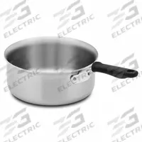 VOLLRATH Sauce Pan: 4.5 qt Capacity, Stainless Steel, Riveted, Black, Silicone Handle, NSF Certified (MPN 702145). Key specifications — NSF Certified: Yes; Body Material: Stainless Steel; Cover Type: Flat; Brand: VOLLRATH; Body Style: Straight; Handle Material: Silicone; Handle Type: Riveted; Material: Stainless Steel.
