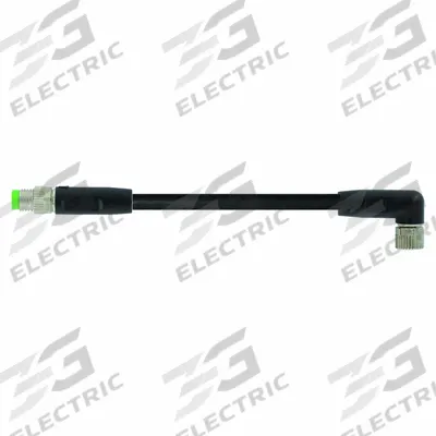 MURRELEKTRONIK Cordset: M8 Male Straight X M8 Female Right Angle, 3 Pins, Black, PUR - Double-Ended Cordsets with PUR Jacket for Twisting Applications