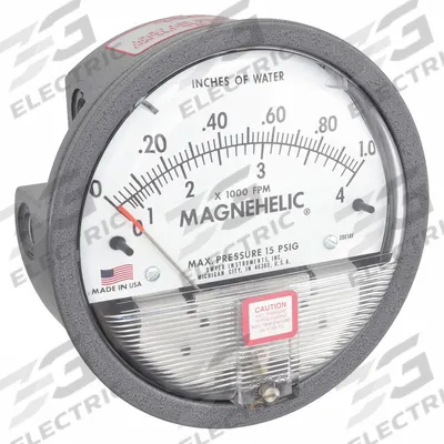 Dwyer Differential Pressure Gauge: Back/Single-Side, 1/8 in NPT Female, 2000 - Low Operating Pressure Differential Gauges with Air Velocity