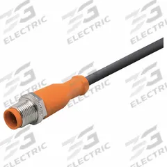 Single-Ended Cordset: M12 Male Straight X Bare Wire, 4 Pins, Black, PUR, 5 m Cable Lg (MPN EVC077). Key specifications — Cable Jacket Color: Black; End 1 Gender: Male; End 1 Mounting Orientation: Straight; End 2 Connection Type: Bare Wire; IP Rating: IP68; Brand: IFM; Wire Size: 0.34 sq mm; Cable Jacket Material: PUR.