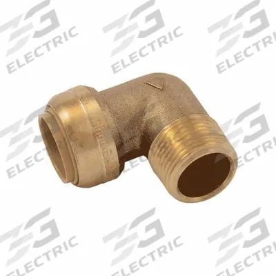 SHARKBITE Push-Fit Elbow Fitting: 3/4 in Pipe x 3/4 in Pipe Size, Push-to-Connect x MNPT - Standard Brass Push-to-Connect Tube Fittings