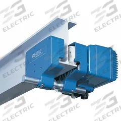 DEMAG Motorized Trolley: Motorized, 4,840 lb Max Hoist Load Capacity (MPN EU22-200-80/20 FPM 575V). Key specifications — attr927036: Tapered; attr927048: 575V AC; attr927053: Cast Aluminum; attr927054: 20/80 fpm.