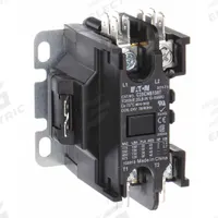 EATON Definite Purpose Magnetic Contactor: 1 + N Poles, 24V AC, 40 A, Non-Reversing (MPN C25CNB140T). Key specifications — Brand: EATON; Coil Voltage: 24V AC; Contactor Style: HVACR Definite Purpose Contactor; Frame Size: C; Terminal Connection Type: Quick-Disconnect Terminals; Maximum Voltage Rating: 690V AC; Series: C25 Series; Phase: Single.