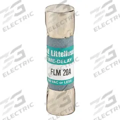 LITTELFUSE Fuse: FLM Series, Midget, Time-Delay, 20 A, 250 V AC, 13/32 in x 1 1/2 in, Non-Indicating (MPN FLM020). Key specifications — Series: FLM; Brand: LITTELFUSE.