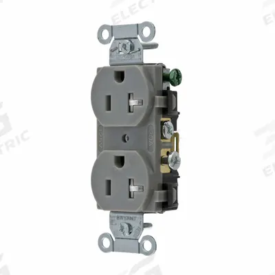 BRYANT Receptacle: Duplex, 5-20, Gray, 125V AC, 20 A, 2 Pole / 3 Wire (MPN CBRS20GRYTR) - General Purpose Receptacles