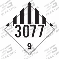 LABELMASTER Miscellaneous Dangerous Goods Placard: 3077, 10 3/4 in x 10 3/4 in, Rigid Vinyl, 25 PK (MPN ZRV19-77). Key specifications — Brand: LABELMASTER; Message: 3077.