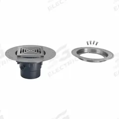 ZURN Floor Drain: 9 7/8 in Overall Dia, 5 in Grate Size, 3 in Nominal Pipe Size, Solvent Weld, PVC (MPN FD2-PV3-ST-SS-CC). Key specifications — Color: Silver; Connection Type: Solvent Weld; Brand: ZURN; Includes: Stainless Steel Clamp Collar.