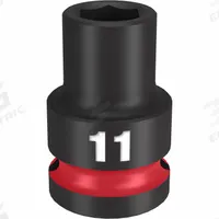 MILWAUKEE Standard Impact Socket: 1/2 in Drive Size, Metric, 11 mm Socket Size, 6-Point, Std (MPN 49-66-6243). Key specifications — attr1215501: MILWAUKEE; attr1215515: Black Phosphate; attr1215518: 11 mm.