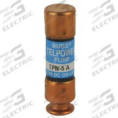 BUSSMANN Telecom Protection Fuse: TPN Series, Fast-Acting, Cylindrical, 5 A, 170 V DC (MPN TPN-5). Key specifications — Series: TPN; Brand: BUSSMANN.