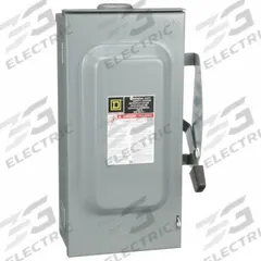 SQUARE D Safety Switch: Non-Fusible, 100 A, Three Phase, 240V AC, Galvanized Steel, Indoor/Outdoor (MPN DU323RB). Key specifications — attr867131: SQUARE D.