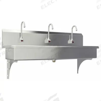 SANI-LAV Wash Station: 3 Stations, 8 in Bowl Dp, 57 in Bowl Lg, 16 1/2 in Bowl Wd - Three-Station Wall-Mounted Wash Stations with Faucets