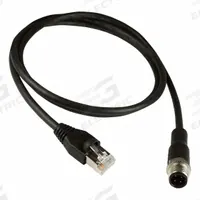 FINECABLES Patch Cord: Cat5e, M12 Male Straight x RJ45 Male Straight, 1 m Lg, PUR, Black, D Coding (MPN ASI-M12-RJ45-11101). Key specifications — Brand: FINECABLES; Cable Jacket Color: Black; End 1 Coding: D; IP Rating: IP68; Performance Category: Cat5e.