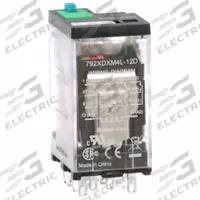 SCHNEIDER General Purpose Relay: Socket Mounted, 6 A Current Rating, 12V DC, 4PDT, 14 Pins/Terminals (MPN 792XDXM4L-12D). Key specifications — Brand: SCHNEIDER; Base Type: Square; Mounting Style: Plug-In; Electrical Connection: Faston Connector; Manufacturer Part Number: 792XDXM4L-12D; Operating Current: 6 A AC-1 (NO Conforming to IEC); Series: 792 Series.