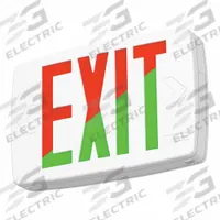 Quantum LED Exit Sign: Emergency Battery Backup, LED, White, Red/Green Switchable, 1 Faces, Ceiling (MPN LQM S W RG MVOLT EL SD M6). Key specifications — Voltage: MULTI VOLT 120-277VAC; Directional Indicators: Directional Chevrons; Text Color: Red/Green Switchable; Brand: LITHONIA LIGHTING; Emergency Battery Backup: Yes; Housing Color: White; Lighting Technology: LED; Remote Capable: No.