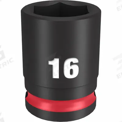 MILWAUKEE Standard Impact Socket: 3/8 in Drive Size, Metric, 16 mm Socket Size, 6-Point - 3/8" Drive Impact Sockets
