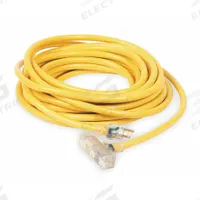 APPROVED VENDOR Extension Cord: Outdoor Use, 100 ft Lg, 3 Outlets, 5-15P, 10/3, SJTW, Yellow (MPN 1XUR5). Key specifications — Brand: APPROVED VENDOR; Temperature Rating: -40° to 167°F; NEMA Plug Configuration: 5-15P.