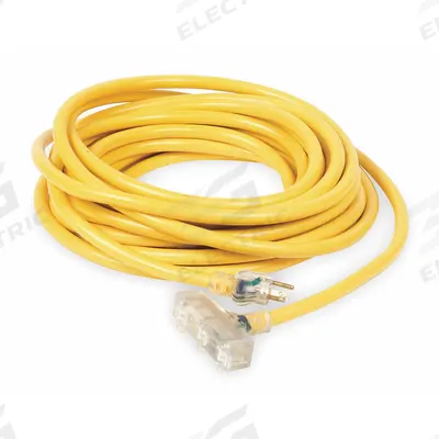 APPROVED VENDOR Extension Cord: Outdoor Use, 100 ft Lg, 3 Outlets, 5-15P, 10/3, SJTW - Outdoor Extension Cords with Multiple Outlets
