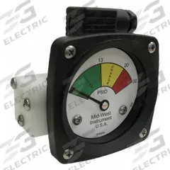 MIDWEST INSTRUMENT 3-Color Differential Pressure Indicator: 1,000 psig Max. Static Pressure, 522 (MPN 522P-030V-LE). Key specifications — Brand: MIDWEST INSTRUMENT; Accuracy: ±5% of Full Scale; Sensor Material: Viton; Housing Material: Acetal Plastic; Transition Points: 0 psid to 13 psid (Green) / 13 psid to 20 psid (Yellow) / 20 psid to 30 psid (Red).