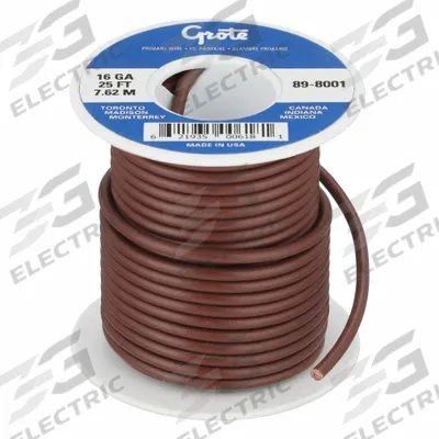 GROTE Primary Automotive Wire: GPT, 25 ft, 1 Conductor, 16 AWG, Brown - PVC-Insulated General Purpose Primary Wires