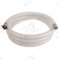Suction and Discharge Hose: 1 1/2 in Hose Inside Dia., 90 psi, Clear/White, 25 ft Hose Lg (MPN SPT150-25MF). Key specifications — Temp. Range: -10° to 130°F; Hose Color: Clear; Brand: APPROVED VENDOR.