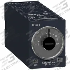 SCHNEIDER Time Delay Relay: Socket Mounted, 230V AC, 5 A, 12 Pins/Terminals, 0.1 sec – 100 hr (MPN REXL4TMP7). Key specifications — Brand: SCHNEIDER.