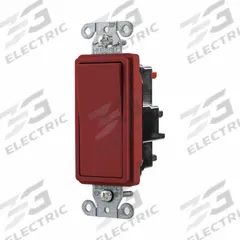 HUBBELL Wall Switch: Rocker Switch, 3-Way, Maintained, Red, 120/277V AC, 20 A (MPN DS320STR). Key specifications — Illuminated: No; Voltage Rating: 120/277V AC.