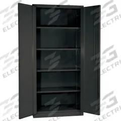 HALLOWELL Storage Cabinet: 48 in x 24 in x 78 in, Swing Handle & Padlock Hasp, 14 ga Panel Thick (MPN HWG4SC8478-4CL). Key specifications — Cabinet Color: Dark Gray; Method of Construction: Welded; Base Type: Frame; Assembled: Assembled; Mobility: Stationary; Adjustable Shelves: Adjustable; Cabinet Finish: Powder Coated; Cabinet Material: Galvannealed Steel.