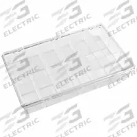 FLAMBEAU Compartment Box: 6 1/2 in x 10 3/4 in x 1 7/8 in, Clear, 18 Compartments, 0 Adj Dividers (MPN 6666KC). Key specifications — ESD Conductive: Not Electrostatic Discharge Conductive; Color: Clear; Compartment WxD: 2-1/16 in x 1-9/16 in; Brand: FLAMBEAU; Material: Plastic.