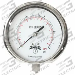 WINTERS Panel-Mount Pressure Gauge: Back Flange, 0 psi to 300 psi, 6 in Dial, 1/4 in NPT Male, PFP (MPN PFP1065-DRY-6BF). Key specifications — Accuracy: ±1.0%; Brand: WINTERS; Vibration Resistance Properties: Field-Fillable; Gauge Wetted Parts: Stainless Steel.