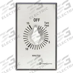 INTERMATIC Spring-Wound Timer: 15 min Max, SPST, 120/277V AC, Wall Plate Included, Silver (MPN FF15MC). Key specifications — Brand: INTERMATIC; Includes Hold: No Hold Included.
