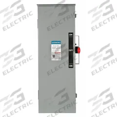 SIEMENS Safety Switch: Fusible, 60 A, Three Phase, 240V AC, Galvanized Steel, Indoor/Outdoor (MPN DTF322R). Key specifications — Brand: SIEMENS.