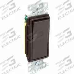 BRYANT Wall Switch: Rocker Switch, Single Pole, Maintained, Brown, 120V AC, 15 A (MPN RSD115). Key specifications — Illuminated: No.