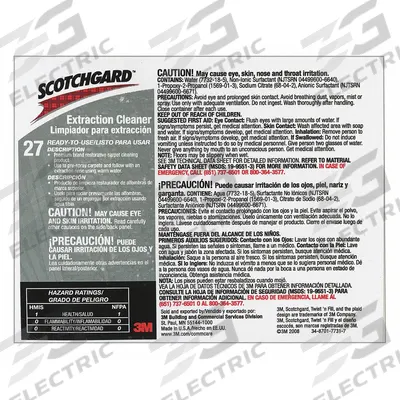 3M Secondary Bottle Label: 11 in Ht, 8 1/2 in Wd, Scotchgard Carpet Extraction Cleaner 27 - Secondary Container Labels and Tags