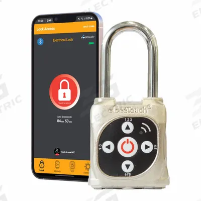 EGEETOUCH Bluetooth Padlock: Silver, Zinc Die-Cast - Standard Shackle Bluetooth Padlocks