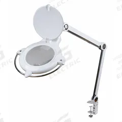 APPROVED VENDOR Round Magnifier Light: LED, 1.75x, 3 Diopter, 810 lm Max Brightness, 18 in Arm Reach (MPN 32PE57). Key specifications — Arm Material: Steel; Brand: APPROVED VENDOR; Magnification: 1.75x; ESD Safe: Yes; Lens Material: Glass; Lighting Technology: LED; Operating Voltage: 100 to 240V AC; Includes Ultraviolet Light: Yes.