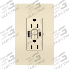 USB Receptacle: 5-15R, Light Almond, 125V AC, 15 A, GFCI (MPN 1597TRUSBACLA). Key specifications — Brand: LEGRAND.
