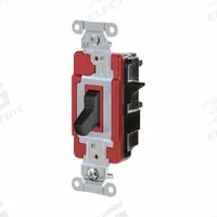 HUBBELL Wall Switch: Toggle Switch, 3-Way, Maintained, Black, 120/277V AC, 20 A (MPN HBL1223STBK). Key specifications — Illuminated: No; Voltage Rating: 120/277V AC.