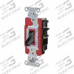 HUBBELL Wall Switch: Toggle Switch, 3-Way, Maintained, Black, 120/277V AC, 20 A (MPN HBL1223STBK). Key specifications — Illuminated: No; Voltage Rating: 120/277V AC.