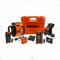 JOHNSON LEVEL Rotary Laser Kit: 4,000 ft Range w/Receiver, Green Beam, Horizontal/Vertical, 0 Dots (MPN JRT300-GNHV-K). Key specifications — attr935954: Green; attr935948: ±1/8 in @ 100 ft (Vertical); attr935970: (2) Batteries; attr935961: Horizontal; attr935962: Electronic Self-Leveling; attr935949: Li-Ion; attr935951: Impact-Resistant to 6 ft; attr935952: Batteries Included.