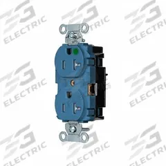 HUBBELL Receptacle: Hospital Grade, Duplex, 5-20R, Blue, 125V AC, 20 A, 2 Pole / 3 Wire (MPN 8300STBLTR)