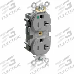 LEVITON Receptacle: Hospital Grade, Duplex, 5-20R, Gray, 125V AC, 20 A, 2 Pole / 3 Wire (MPN M8300-HGY)