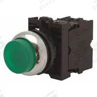 EATON Illuminated Push Button: Illuminated, Extended Profile, Non-Metallic, 22 mm, 2NO (MPN M22-DLH-G-K20-G). Key specifications — Brand: EATON; Action: Momentary; Series: M22; Push Button Material Type: Non-Metallic.