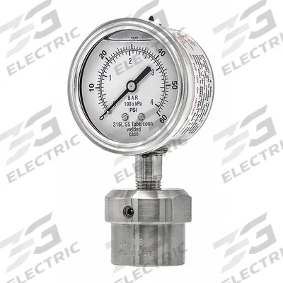 PIC GAUGES Pressure Gauge with Diaphragm Seal: 0 psi to 60 psi, 301L/0JJJ, 2 1/2 in Dial - Dial Pressure Gauges with 316 SS Female-Threaded Mini-Seal