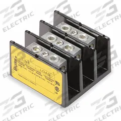 BUSSMANN Power Distribution Block: Open, Lug, Lug, 14 AWG – 2/0 AWG For Line Side Wire Sizes (MPN 16204-3). Key specifications — attr1361688: Surface; attr1308686: BUSSMANN; attr1361672: Aluminum.