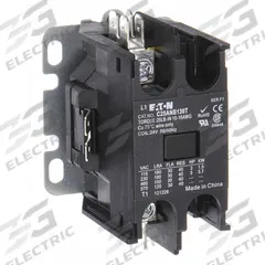 EATON Definite Purpose Magnetic Contactor: 1 Poles, 24V AC, 40 A, Non-Reversing (MPN C25ANB140T). Key specifications — Brand: EATON; Coil Voltage: 24V AC; Contactor Style: HVACR Definite Purpose Contactor; Frame Size: A; Terminal Connection Type: Quick-Disconnect Terminals; Maximum Voltage Rating: 690V AC; Series: C25 Series; Phase: Single.