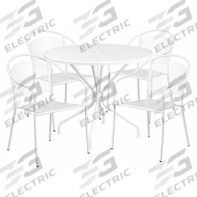 FLASH FURNITURE Round Patio Table Set: White, Metal Chair Back, 35 1/4 in Table Dia, Metal - Round Patio Table Sets