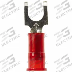 3M Fork Terminals: Red, Nylon, #10 Stud Size, 22 AWG – 18 AWG Wire Range, Flanged Fork, 600 V (MPN MNG18-10FFBK). Key specifications — Barrel Style: Insulation Grip; Manufacturer Part Number: MNG18-10FFBK; Brand: 3M.