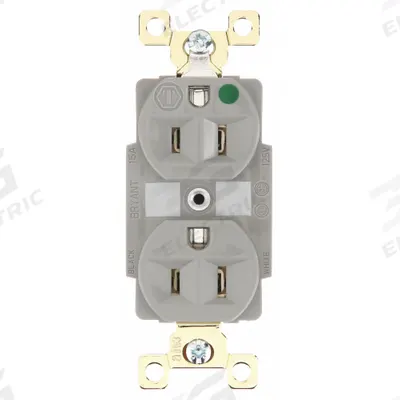 BRYANT Receptacle: Hospital Grade Fed. Spec., Duplex, 5-15R, Gray, 125V AC, 15 A - General Purpose Receptacles