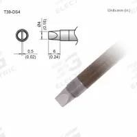 HAKKO Soldering Tip: T39 Series, Chisel, 4 mm W, 6 mm Lg (MPN T39-DS4). Key specifications — Brand: HAKKO; Compatible Handpiece Manufacturer Model Number: FX-9701; Manufacturer Part Number: T39-DS4.